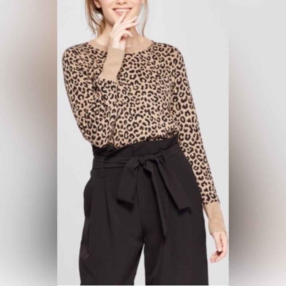 A New Day Tan & Black Leopard Animal Print Sweater Size Extra Extra Large - Picture 14 of 15